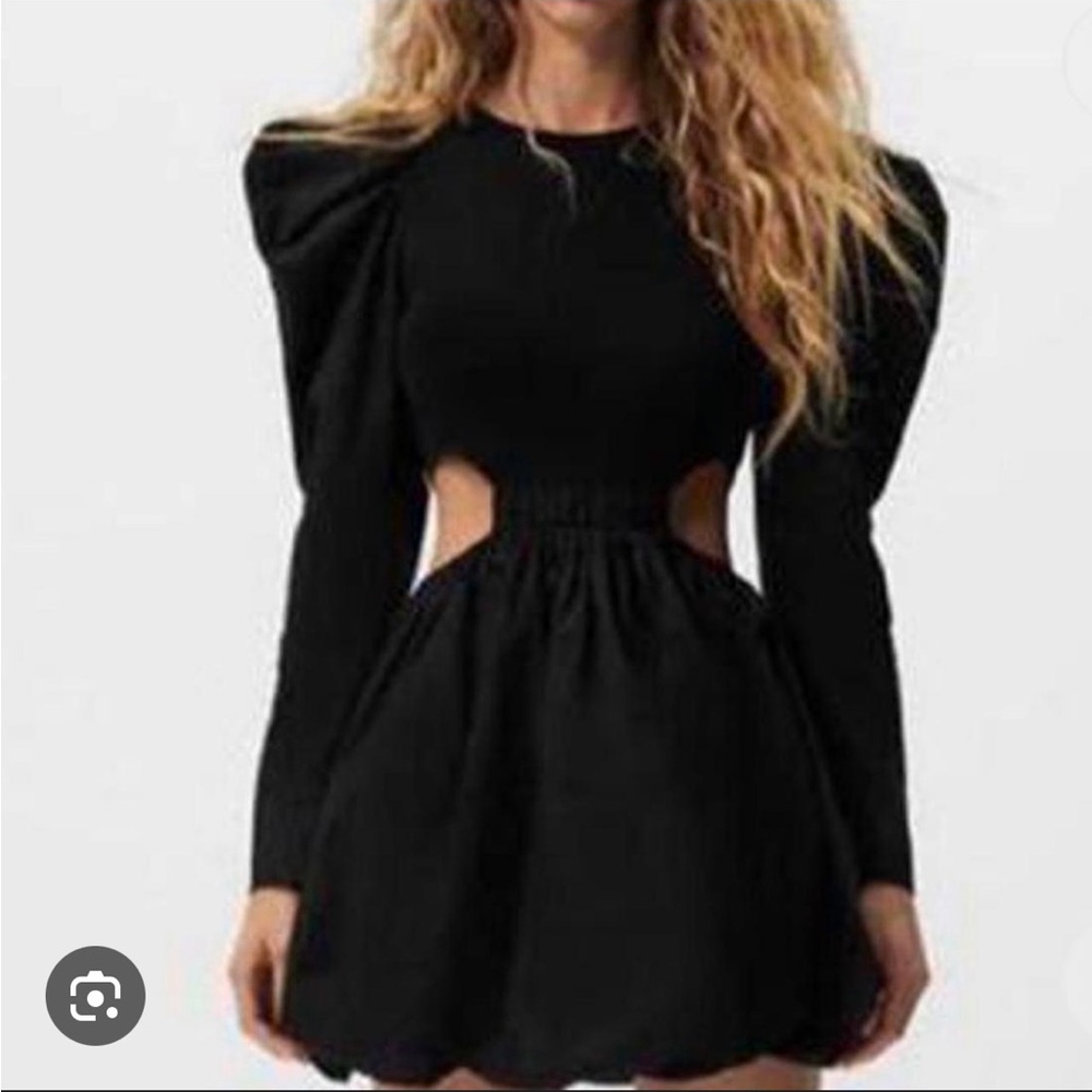Zara Black Puff Sleeve Cutout Dress